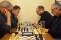 Andreas Volkmer gegen Martin Windmüller, dahinter Gast Denis Sorokin gegen Gordon Schwitters
