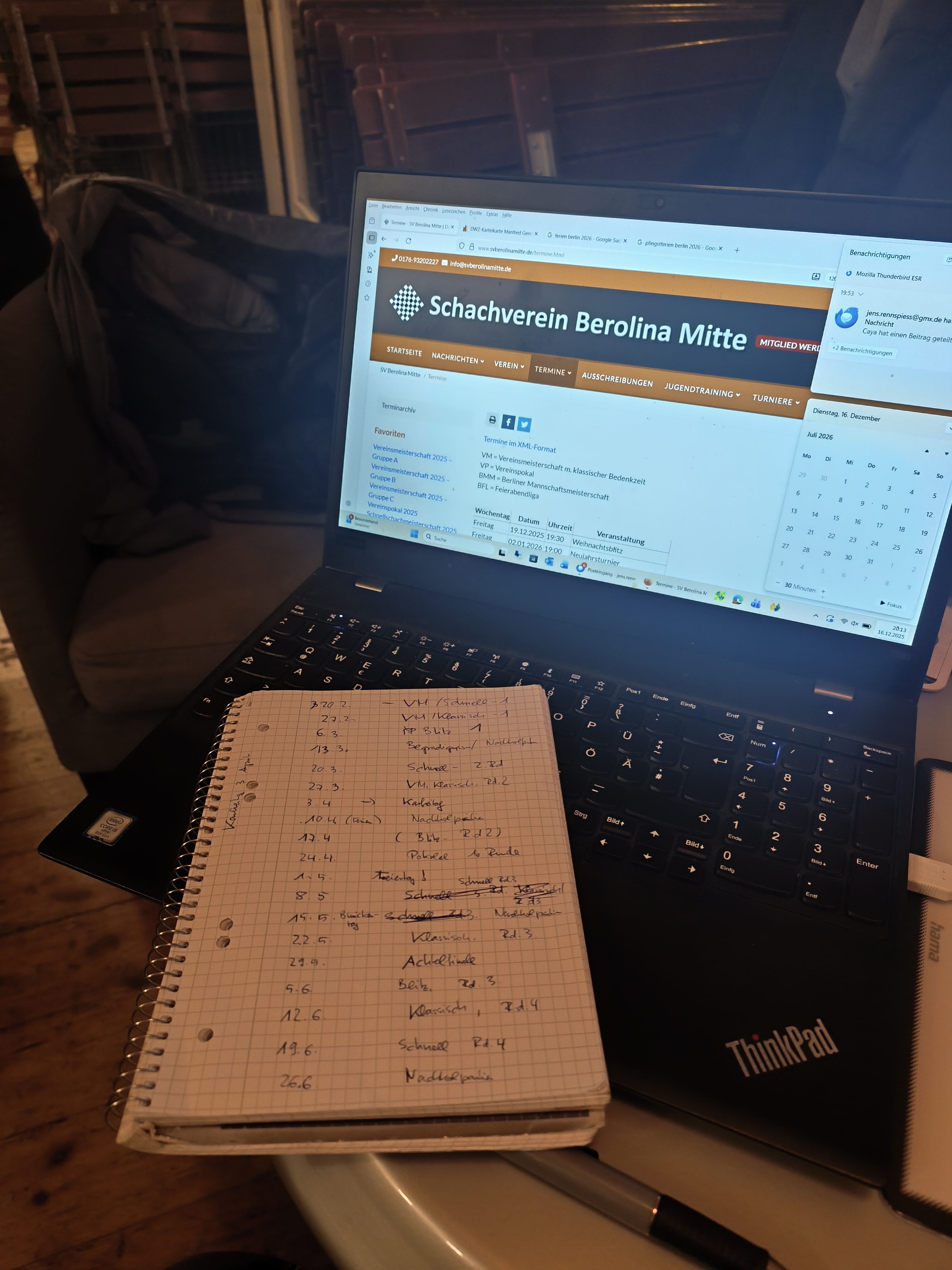 Arbeit am Turnierkalender